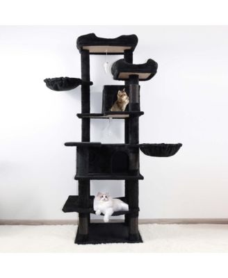 68" Cat Tree with Hammocks, Hanging Basket, Cat Cave and Scratching Posts, Plush Cat Tower for Indoor Cats