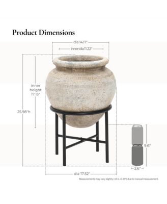  Dia Large Planters for Indoor Plants, Indoor Plant Pots with Stand, Distressed Cachepot for Living Rooms, Entryway, Office