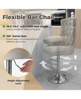 4 PCS Dutch Velvet Bar Stool w/ Footrest Electroplated Metal Base and Anti-Slip Ring