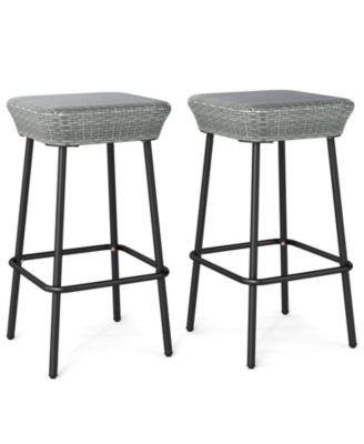 29.5'' Metal Bar Height Stools Set of 4 w/ Rattan Seat and Footrest for Backyard