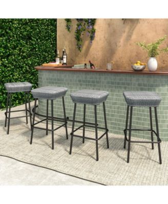 29.5'' Metal Bar Height Stools Set of 2 w/ Rattan Seat and Footrest for Backyard