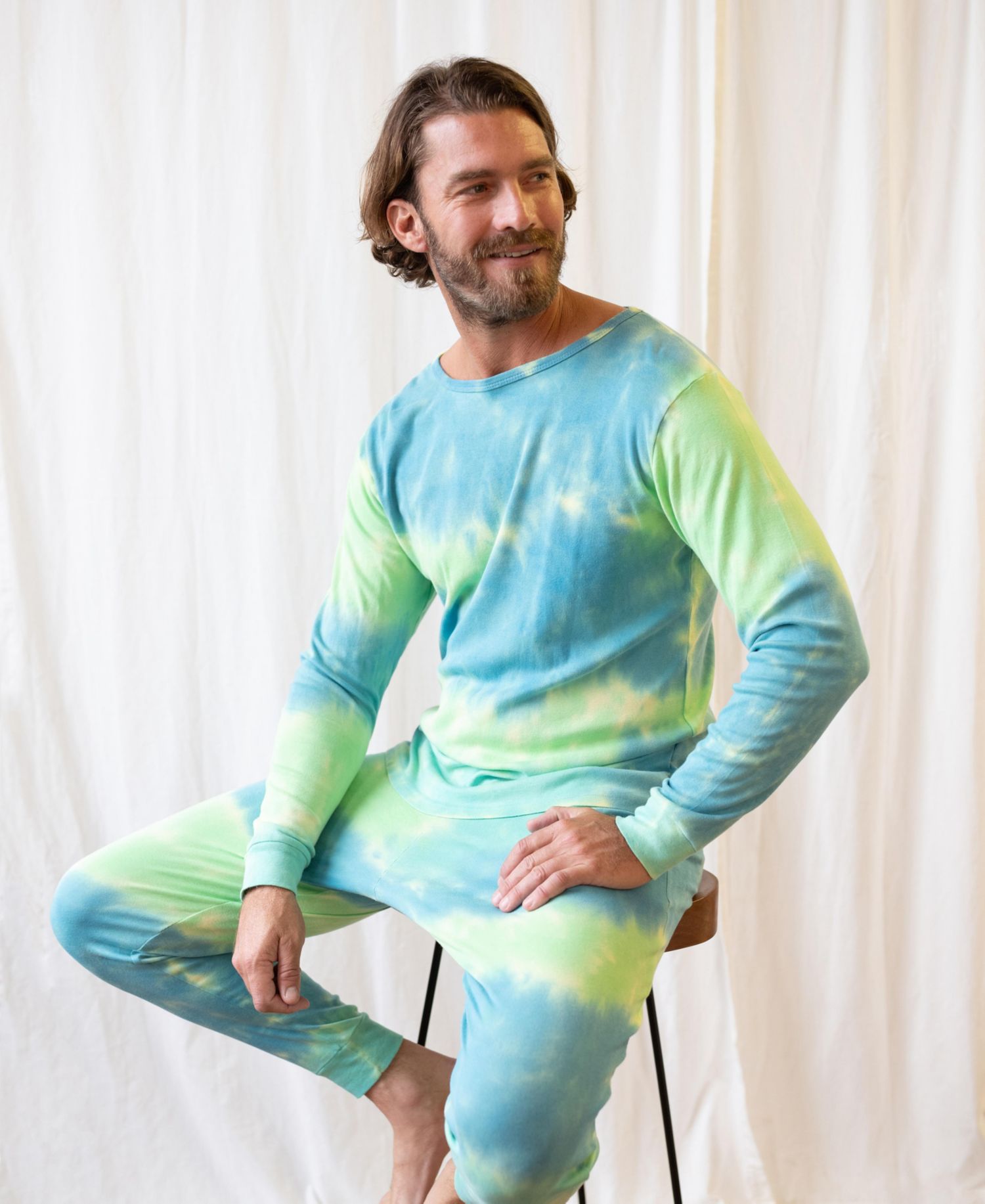 Men's Matching Family Two Piece Cotton Long Sleeve Tie Dye Pajamas