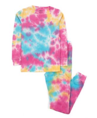 Kids Matching Family Two Piece Cotton Long Sleeve Tie Dye Pajamas.
