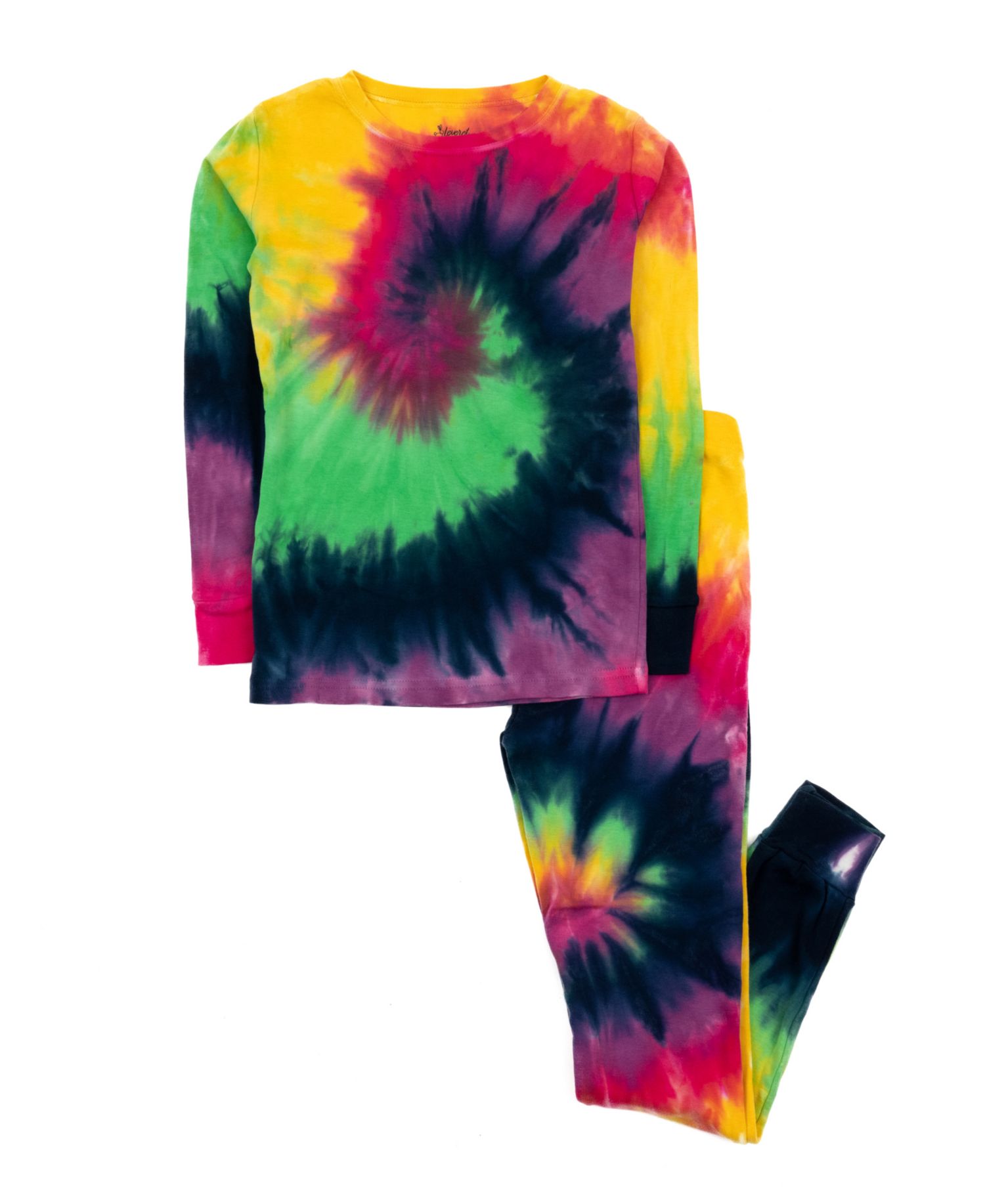 Kids Matching Family Two Piece Cotton Long Sleeve Tie Dye Pajamas.