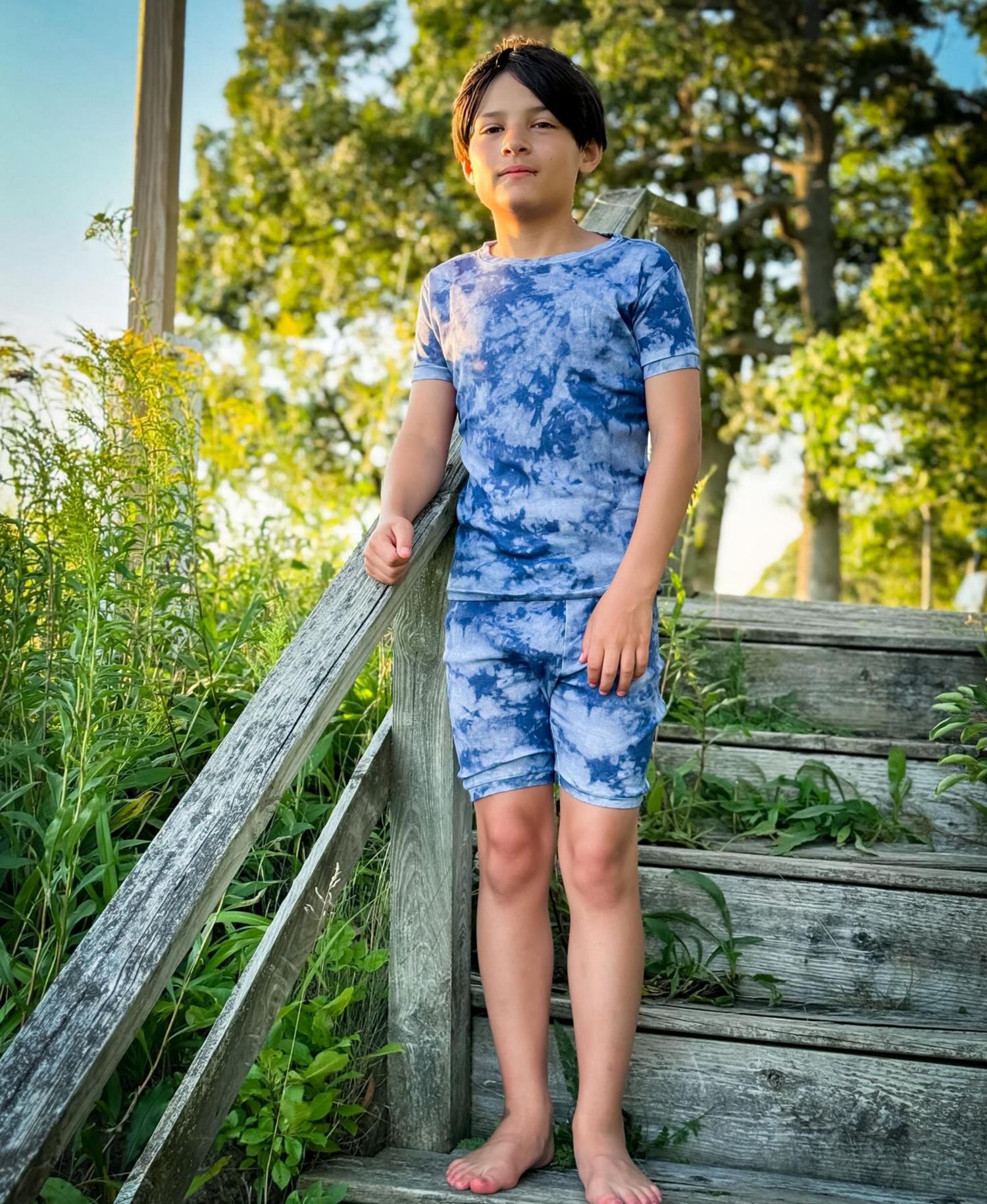 Toddler Matching Family Two Piece Cotton Short Sleeve Shirt and Shorts Tie Dye Pajamas.