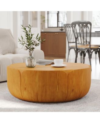  Outdoor Indoor Coffee Table, Modern Wood Grain Drum Center Table,Backyard, Living Room