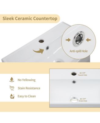  Small Bathroom Vanity with Ceramic Sink, Modern Wood Base, Soft Close Door and Open Shelves for Compact Spaces