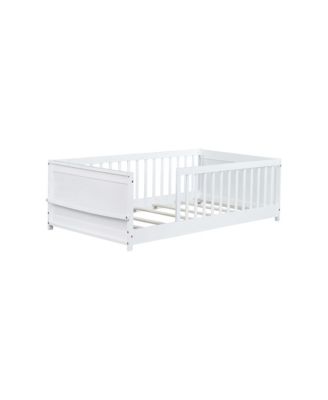 Twin size Floor Platform Bed with Built-in Book Rack
