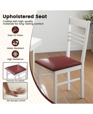 Wood Dining Chairs Set of 4 w/Rubber Wood Frame Padded Seat and Slatted Backrest