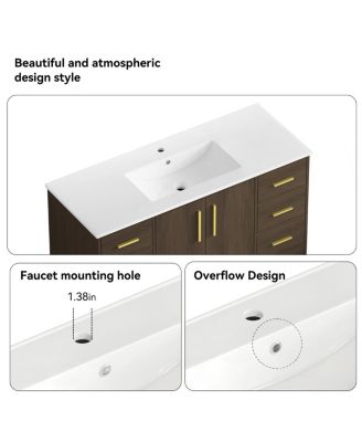 Bathroom Vanity with Resin Sink, Soft Close Doors, 9 Storage Drawers and MDF Cabinet, Transitional Modern Design