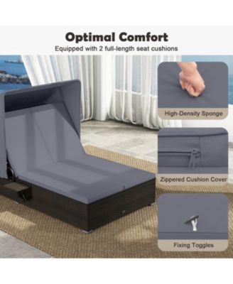 Double Patio Chaise Lounge with Retractable Canopy and Folding Trays