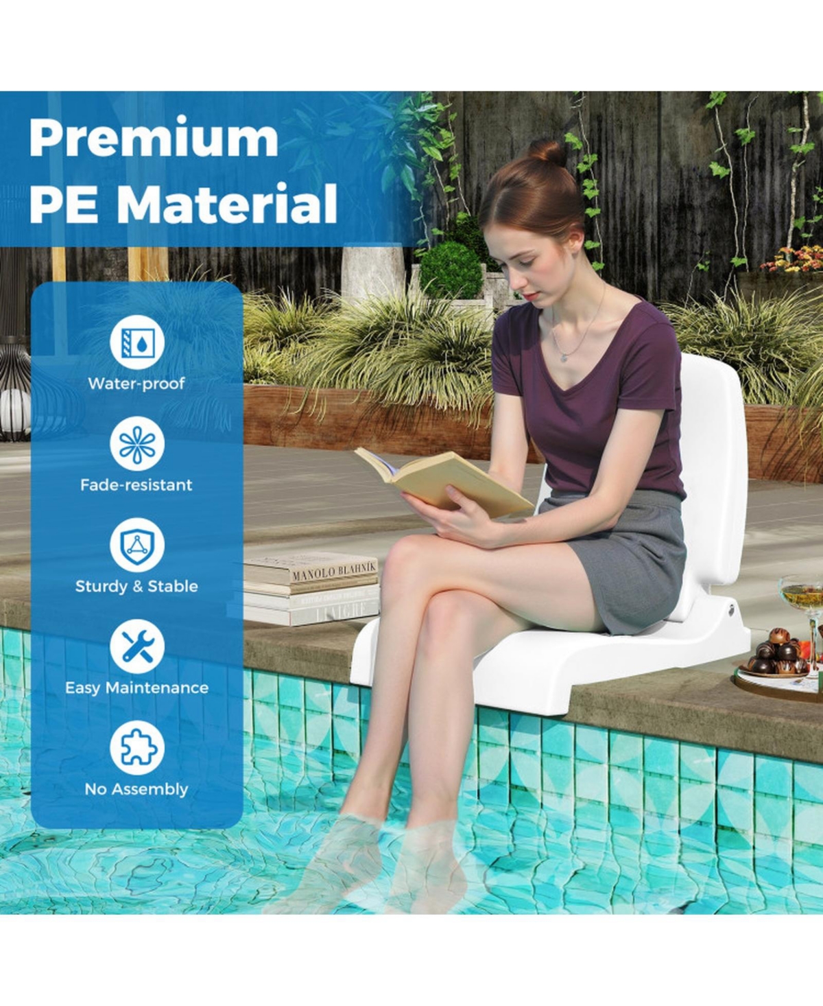 Gouun Foldable Pool Lounge Chair with Drainage Holes and Carry Handle