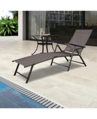 5-Position Adjustable Patio Chaise Lounge with Stackable Folding Frame