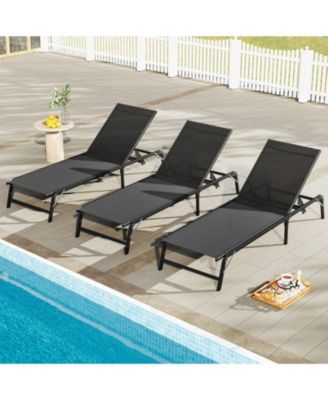 Foldable Patio Chaise Lounge Set of 2 with 5-Position Backrest