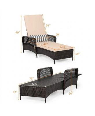 Patio Wicker Chaise Lounge with 6-Position Backrest and Lumbar Pillow