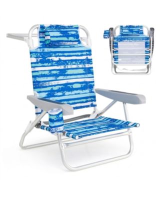 Folding Beach Lounge Chair Set of 2 with Padded Headrest, 5-Position