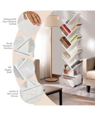 10-Tier Tree-Shaped Bookshelf with Fabric Drawer