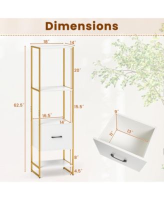 5-Tier Narrow Bookcase with Storage Drawer and Metal Frame