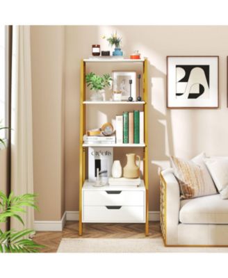 4-Tier Ladder Shelf with 2 Drawers and Metal Frame