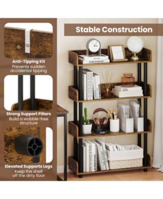 4-Tier Industrial Open Bookcase with Anti-Tipping Kit