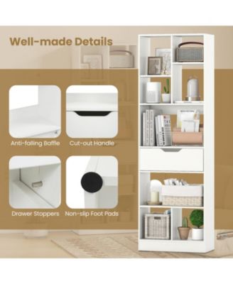 61-Inch Tall 8-Cube Bookcase with Drawer