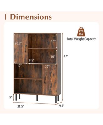 47-Inch Storage Cabinet Bookcase with 2 Doors and Open Shelves