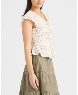 Women's Shirred Sleeveless Top with Front Ties