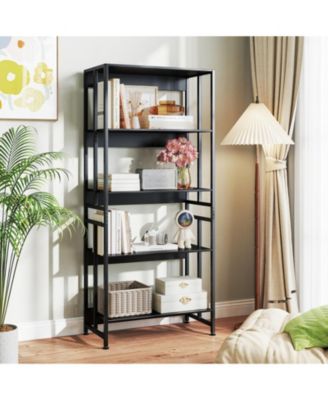 5-Tier Bookshelf with Adjustable and Tiltable Shelves