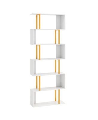 6-Tier Geometric S-Shaped Bookcase with Metal Frame