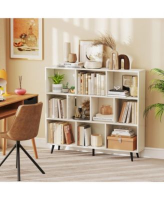 10-Cube Bookcase with 5 Tapered Metal Legs and Anti-Tipping Kits