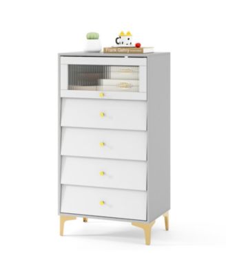 4-Drawer Modern Storage Cabinet with Fluted Glass Door