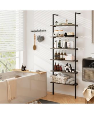 6-Tier Industrial Ladder Shelf Wall Mounted Bookshelf