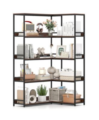 5-Tier L-Shaped Corner Bookshelf with Metal Frame