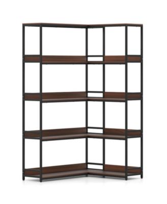 5-Tier L-Shaped Corner Bookshelf with Metal Frame