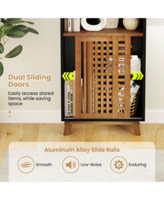 70-Inch 5-Tier Bookshelf with Sliding Door Cabinet