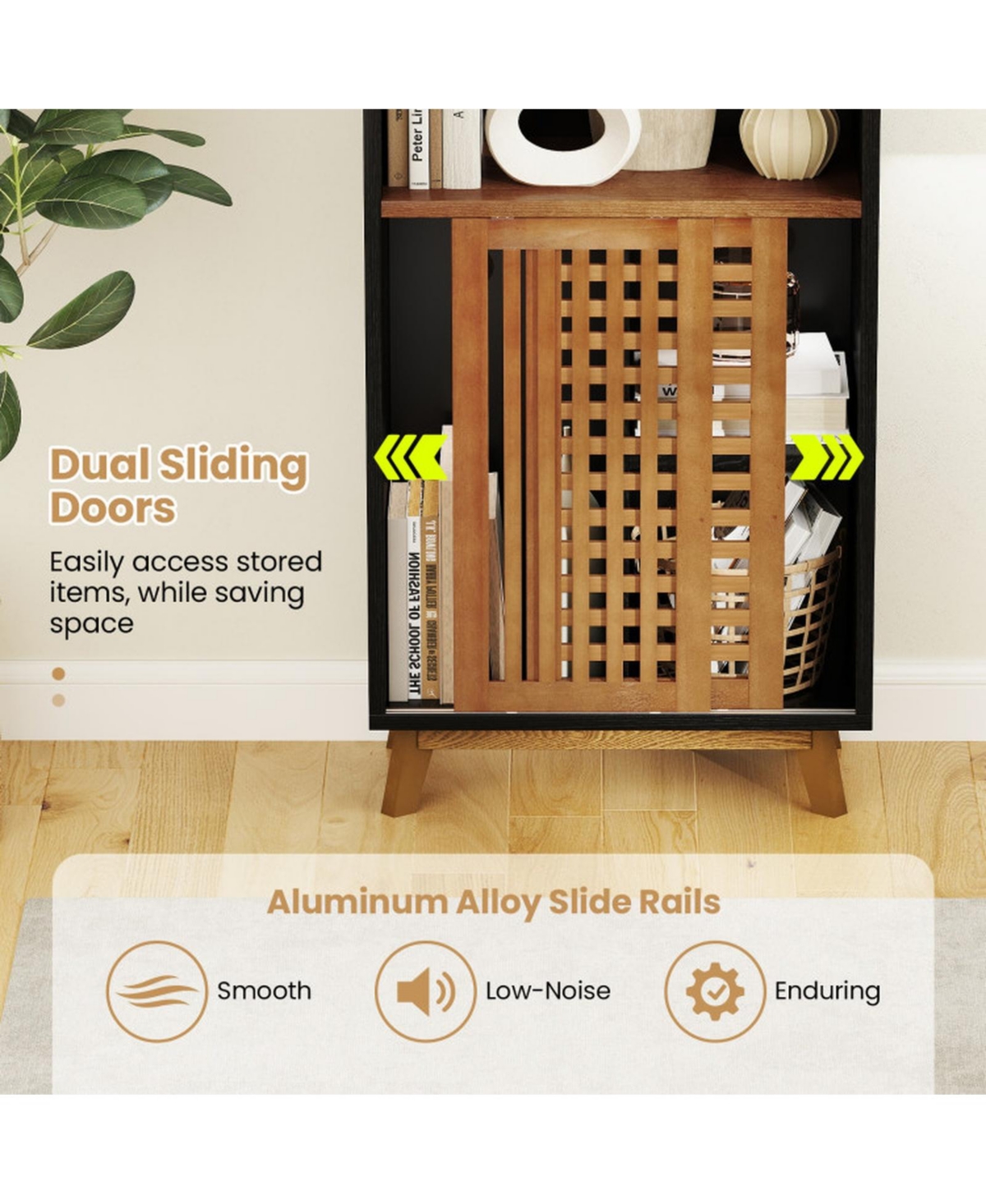 Gouun 70-Inch 5-Tier Bookshelf with Sliding Door Cabinet