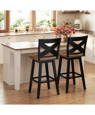 Rubberwood Swivel Bar Stools Set of Two with Backrest