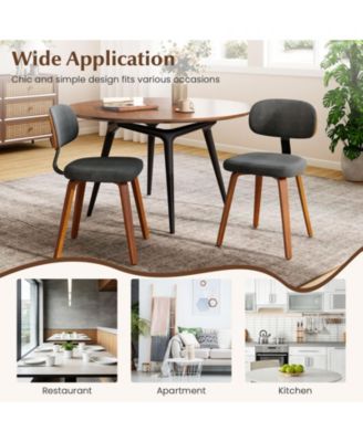 Set of 2 Chenille Fabric Upholstered Wooden Kitchen Chairs