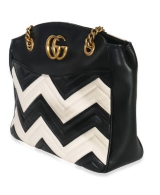 Black White Matelasse Medium GG Marmont Chain Tote