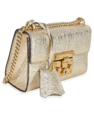 Gold Metallic Crinkled Leather Small Padlock Chain Bag