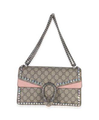 Pink Beige GG Supreme Canvas Crystal Small Dionysus Shoulder Bag