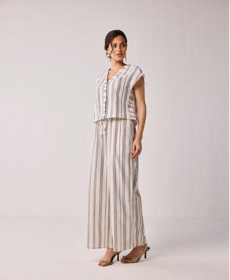 Women's Wide-leg Drawstring Pants in Stripes