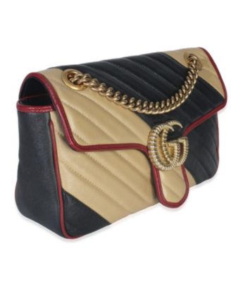 Black Beige Matelasse Calfskin Torchon Small Marmont Shoulder Bag