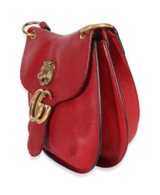 Red Cellarius Calfskin Feline GG Marmont Flap Shoulder Bag