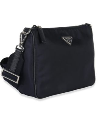 Navy Re-Nylon and Saffiano Leather Trim Shoulder Bag