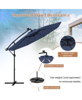 10 ft Solar LED Cantilever Patio Umbrella with 40 Lights Cross Base and Tilt