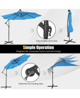 10 ft Solar Powered Cantilever Patio Umbrella with 32 LED Lights and Tilt System