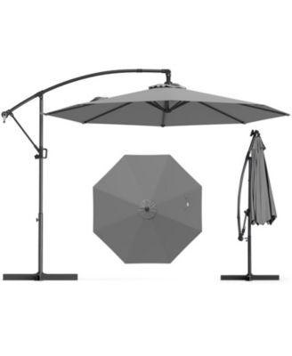 10 ft Offset Hanging Patio Umbrella with Infinite Tilt 360-Degree Rotation and Base