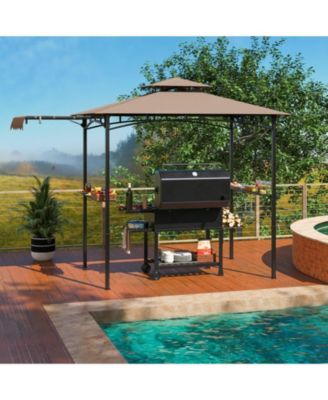 11 x 5 ft Grill Gazebo with Extended Side Awning Double-Tier Vented Top and Shelves