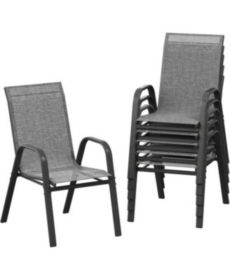 Patio Chairs Set of 6, Outdoor Stackable Dining Chairs with Textilene Fabric, All-Weather Deck Stacking Chairs with High Back for Backyard
